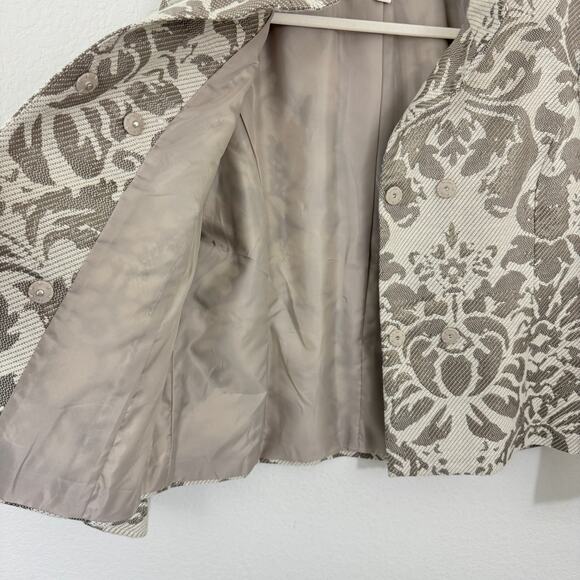 Coldwater Creek Womens Blazer Size 16 Floral Metallic Wool Blend Natural Tan - Picture 4 of 9